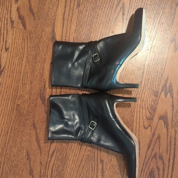 Designer Leather Boots black minimalist chic Office Siren Harness Wrap Sz 8.5 - Picture 3 of 13